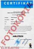 Certifikát montáž inštalácia servis alarmu JABLOTRON 2014